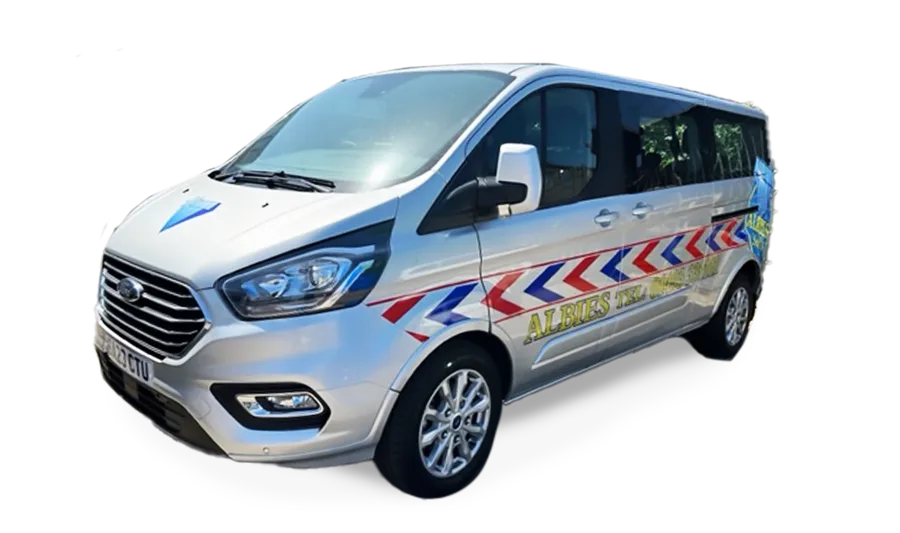A white Albies 8-seat minibus